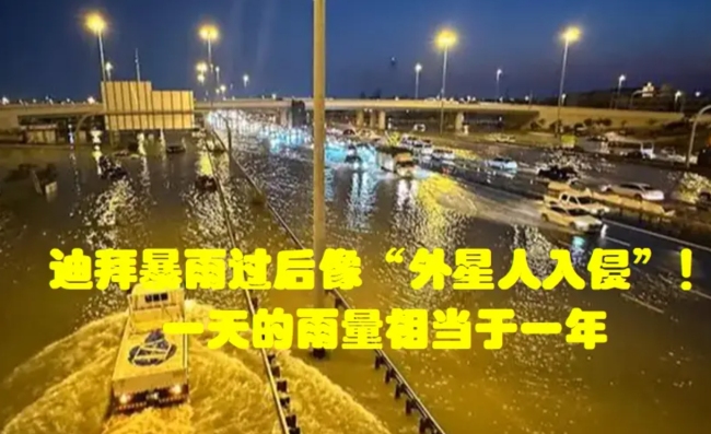 迪拜暴雨过后像“外星人入侵” 当地交通遭罕见大雨重创！
